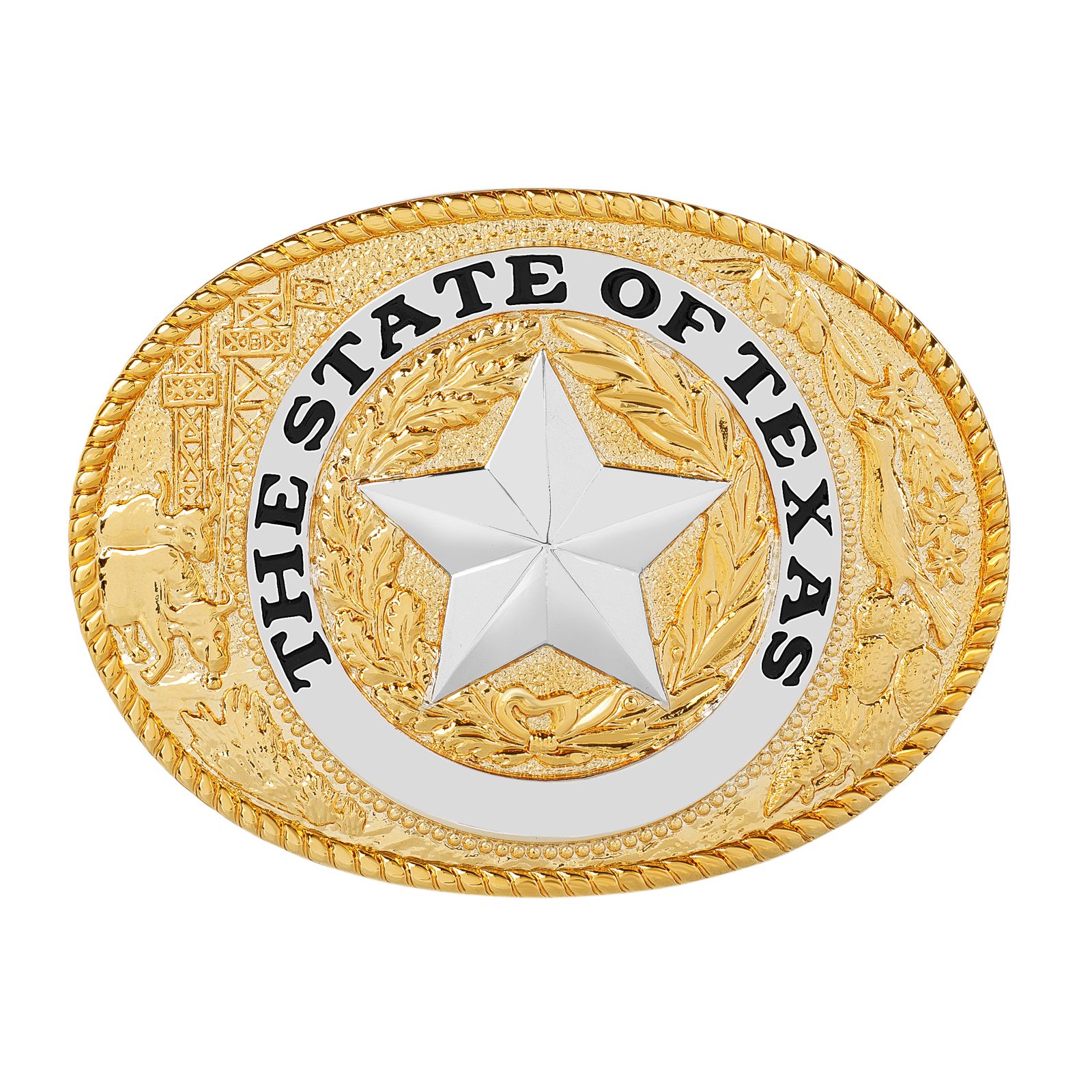Texas State Seal Gold and Silver-Tone Belt Buckle