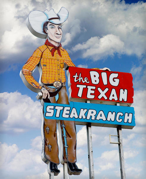 A sign for The Big Texan Steak Ranch in Amarillo, 2014