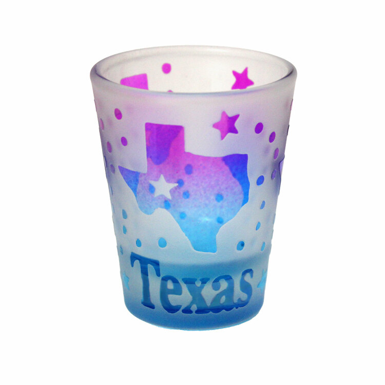 Texas Blue and Purple Etched Shot Glass