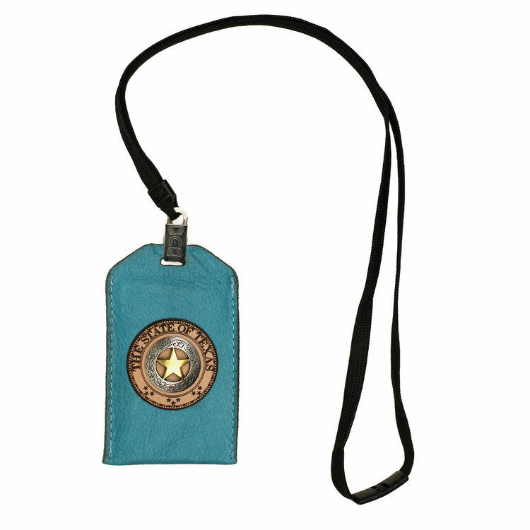 Turquoise Circle Star Lthr ID/Badge Holder w/Neck Strap